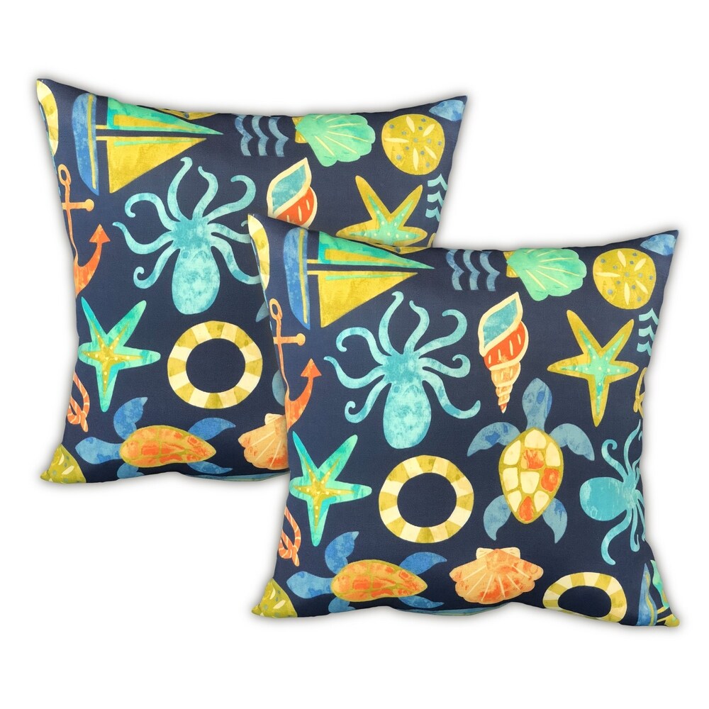 Dark Ocean Markers Indoor/Outdoor Pillow, Set of 2 Large & 1 Lumbar Pillow