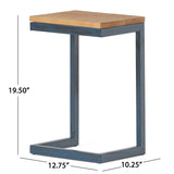 Christopher Knight Home Darlah Rustic Industrial Firwood and Metal C-Shaped Accent Table - 12.75" L x 10.25" W x 19.50" H
