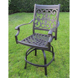 Darlee St. Cruz Antique Bronze Finish Cast Aluminum 5-piece Bar Set, Spicy Chili Seat Cushions, and 42-inch Round Bar Table