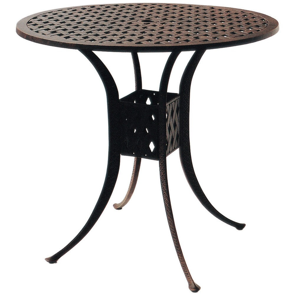 Darlee St. Cruz Antique Bronze Finish Cast Aluminum 5-piece Bar Set, Spicy Chili Seat Cushions, and 42-inch Round Bar Table