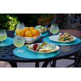 Darlee St. Cruz Antique Bronze Finish Cast Aluminum 5-piece Bar Set, Spicy Chili Seat Cushions, and 42-inch Round Bar Table