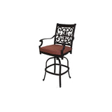 Darlee St. Cruz Antique Bronze Finish Cast Aluminum 5-piece Bar Set, Spicy Chili Seat Cushions, and 42-inch Round Bar Table