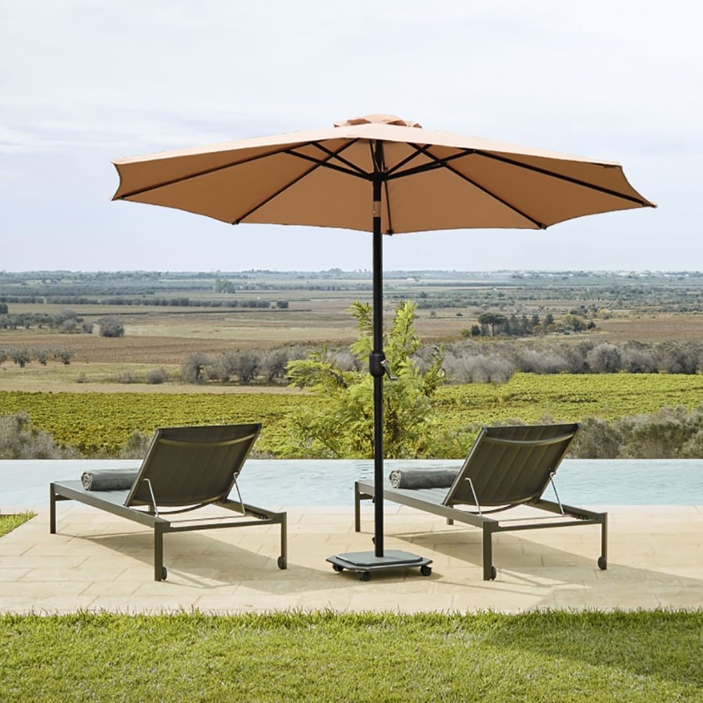 9 Ft Tan Patio Umbrella with Tilt and Crank