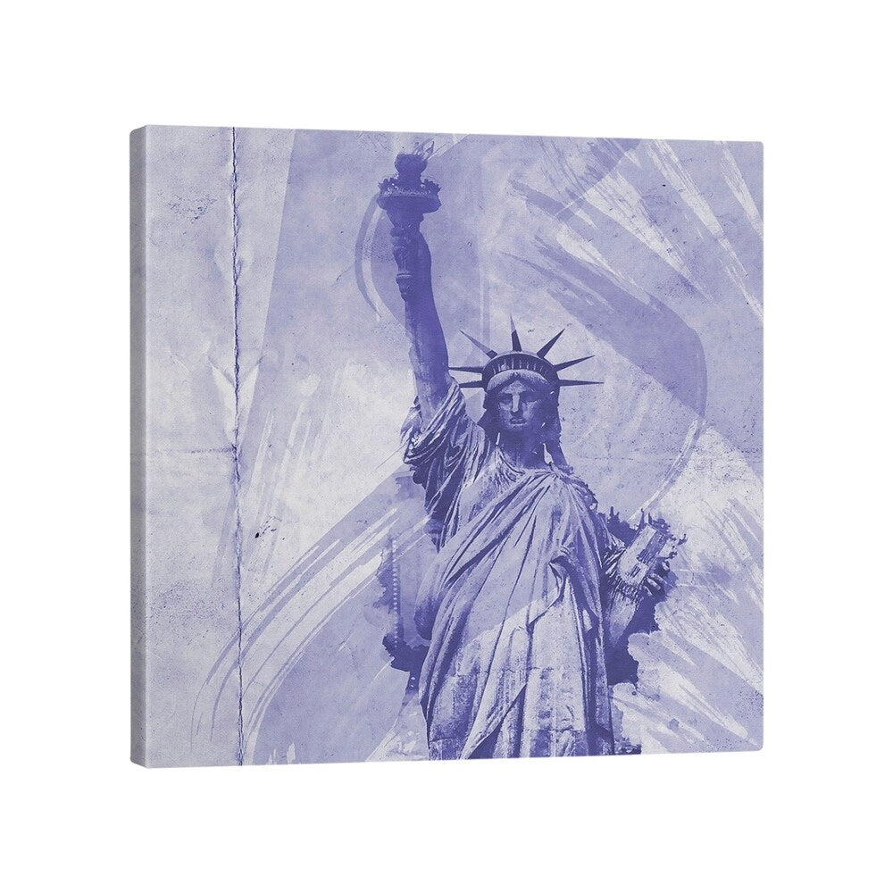 David Khieu Blue Watercolor Statue of Liberty Gallery-Wrapped Canvas