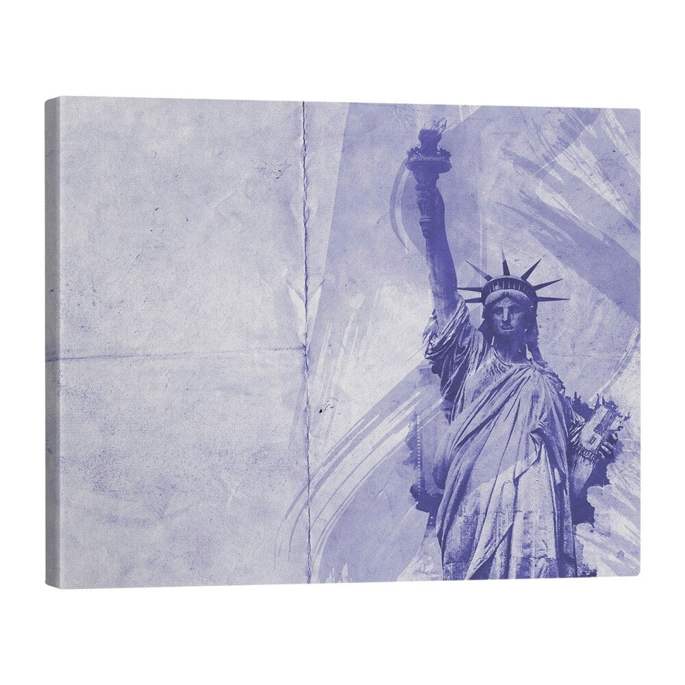 David Khieu Blue Watercolor Statue of Liberty Gallery-Wrapped Canvas