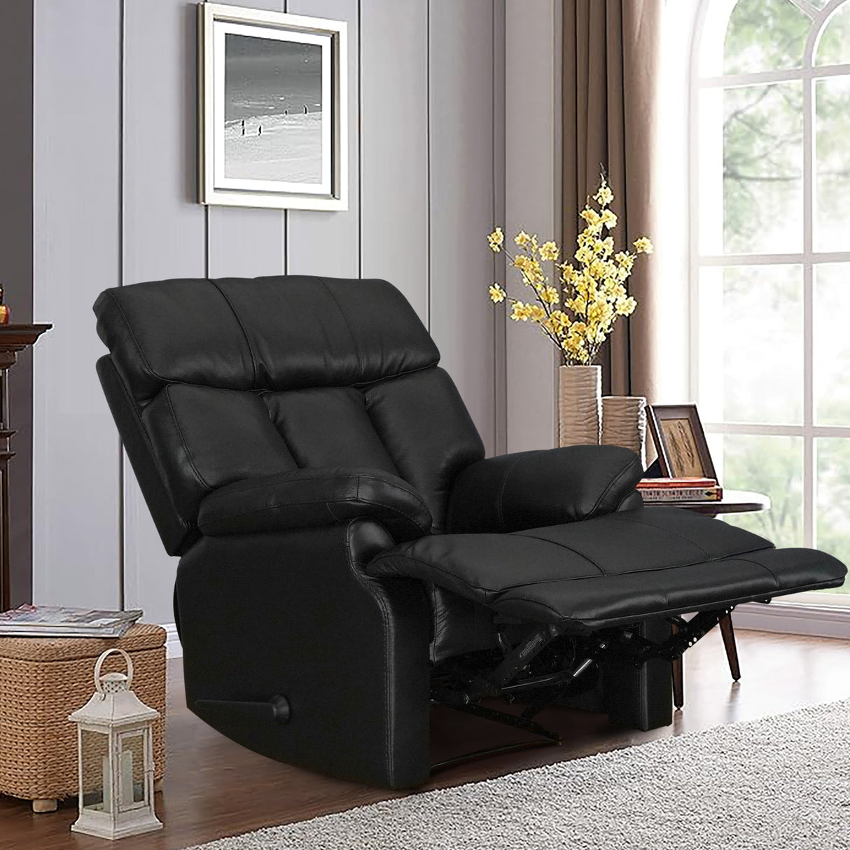 Davin Top Grain Leather Genuine leather Brown Extendable Footrest Manual Recliner