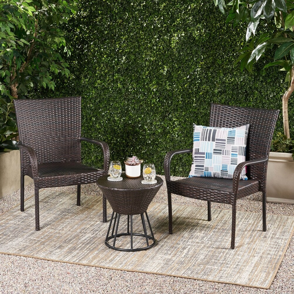 Davis Outdoor 3-Piece Wicker Stacking Chair Chat Set by Christopher Knight Home