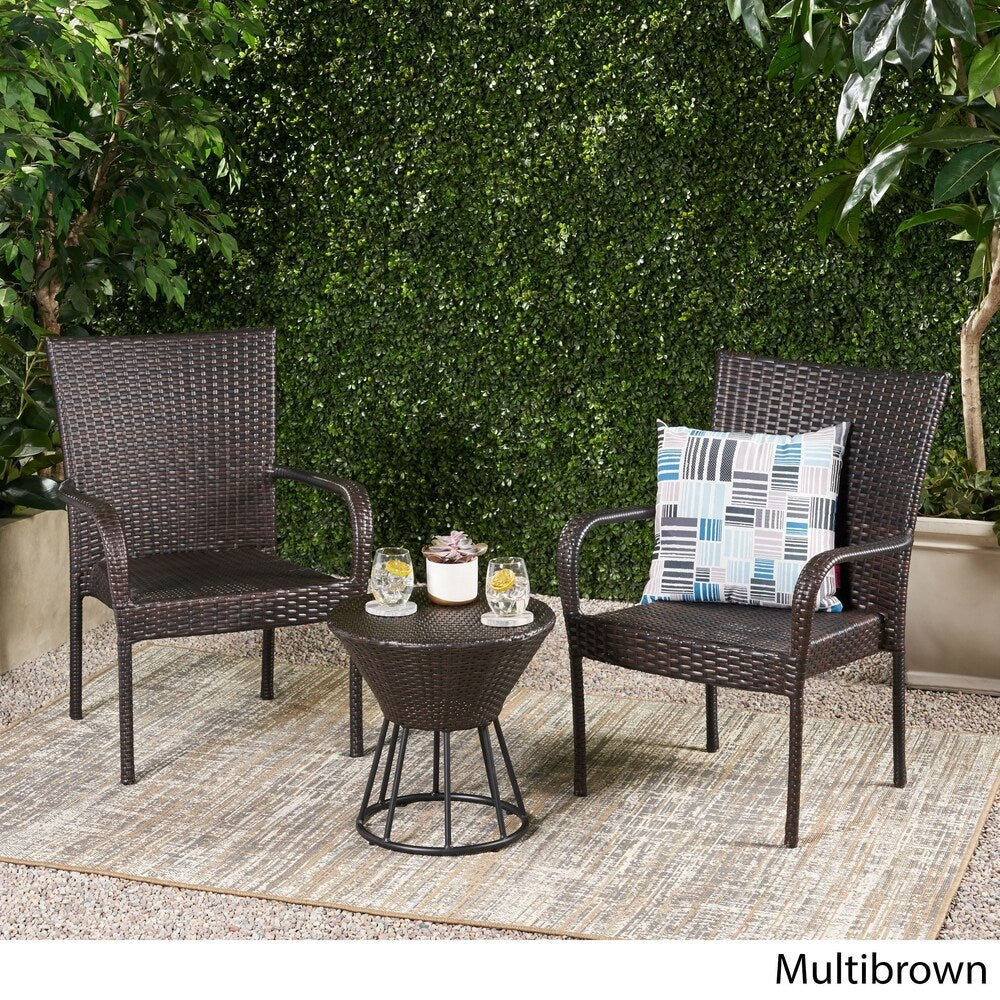 Davis Outdoor 3-Piece Wicker Stacking Chair Chat Set by Christopher Knight Home