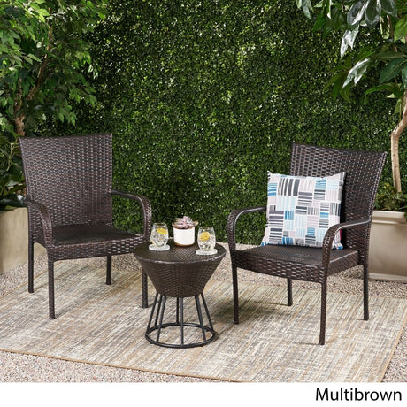 Davis Outdoor 3-Piece Wicker Stacking Chair Chat Set by Christopher Knight Home
