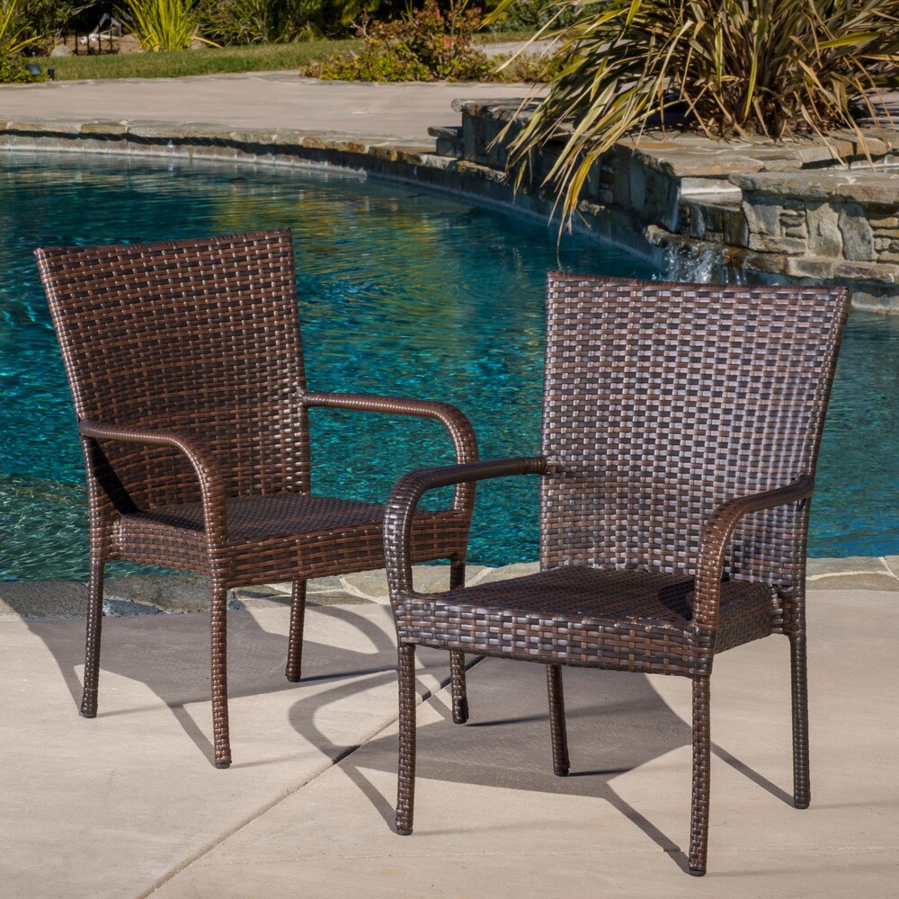 Davis Outdoor 3-Piece Wicker Stacking Chair Chat Set by Christopher Knight Home