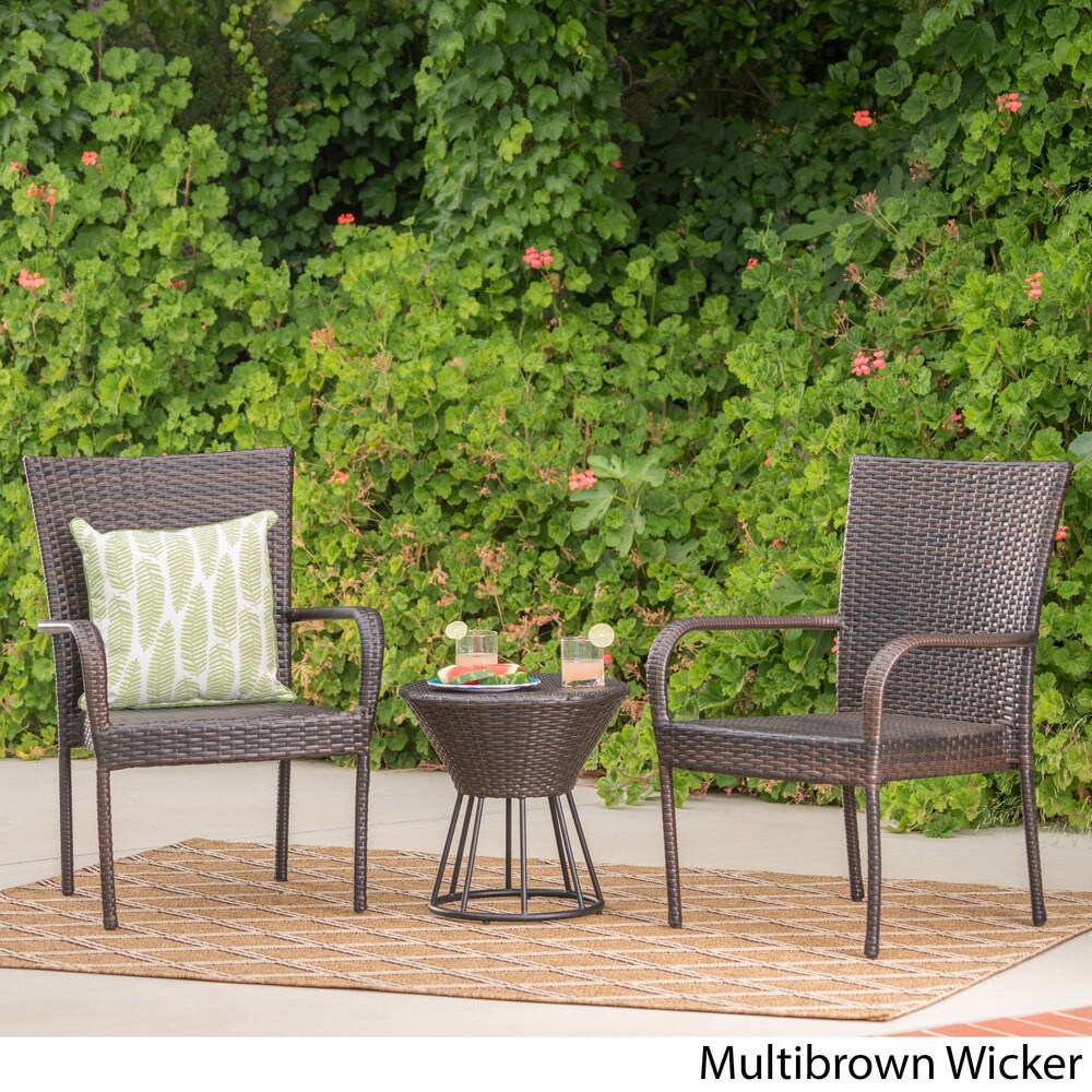 Davis Outdoor 3-Piece Wicker Stacking Chair Chat Set by Christopher Knight Home