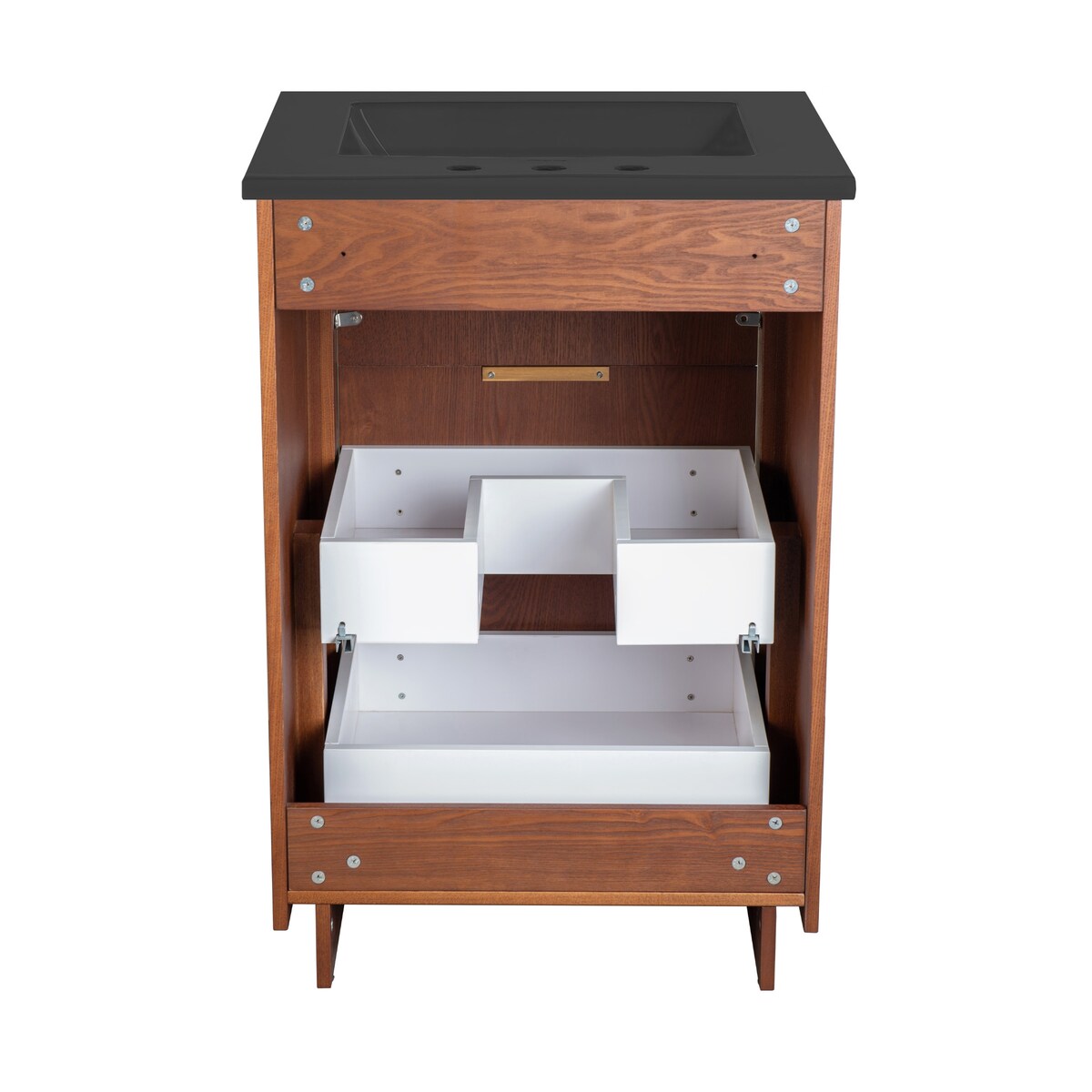Daxton 24 In. Brown Walnut Bathroom Vanity With Black, 3-Hole Ceramic Sink Top
