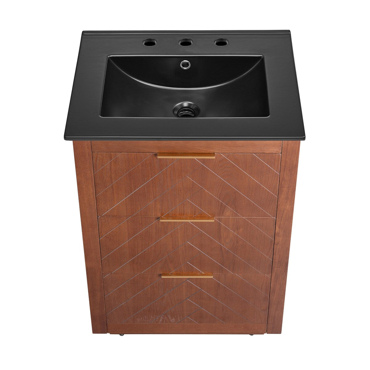 Daxton 24 In. Brown Walnut Bathroom Vanity With Black, 3-Hole Ceramic Sink Top