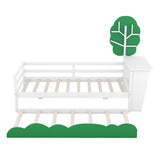 Daybed with Desk, Green Tree Shape Shelves and Trundle