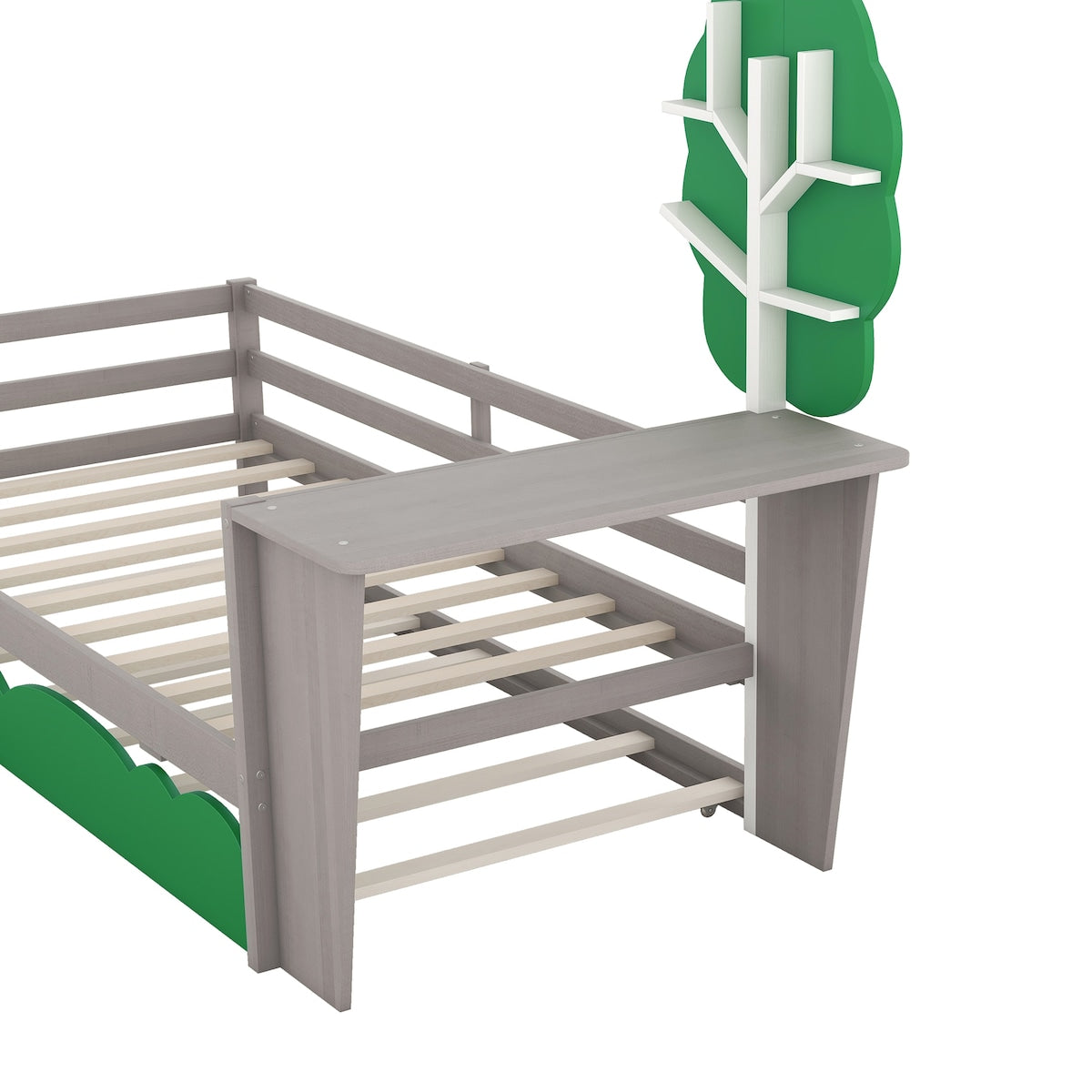 Daybed with Desk, Green Tree Shape Shelves and Trundle