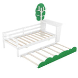 Daybed with Desk, Green Tree Shape Shelves and Trundle
