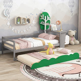 Daybed with Desk, Green Tree Shape Shelves and Trundle