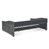 Daybed with Drawers Upholstered Tufted Sofa Bed,,with Button on Back and Copper Nail on Waved Shape Arms