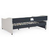 Daybed with Drawers Upholstered Tufted Sofa Bed,,with Button on Back and Copper Nail on Waved Shape Arms