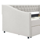 Daybed with Drawers Upholstered Tufted Sofa Bed,,with Button on Back and Copper Nail on Waved Shape Arms