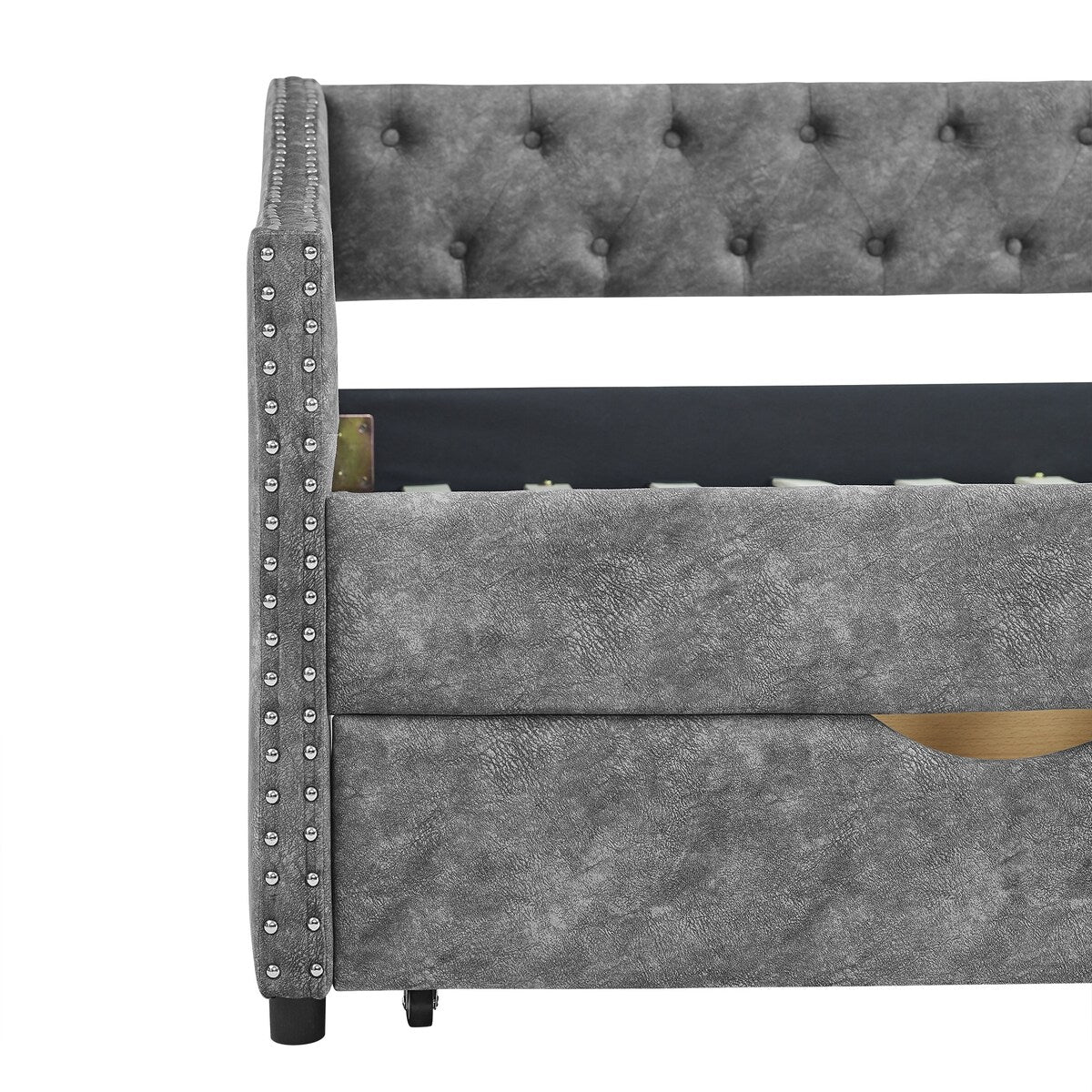 Daybed with Drawers Upholstered Tufted Sofa Bed,,with Button on Back and Copper Nail on Waved Shape Arms