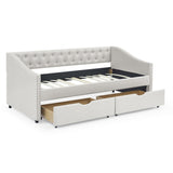 Daybed with Drawers Upholstered Tufted Sofa Bed,,with Button on Back and Copper Nail on Waved Shape Arms