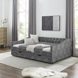 Daybed with Drawers Upholstered Tufted Sofa Bed,,with Button on Back and Copper Nail on Waved Shape Arms