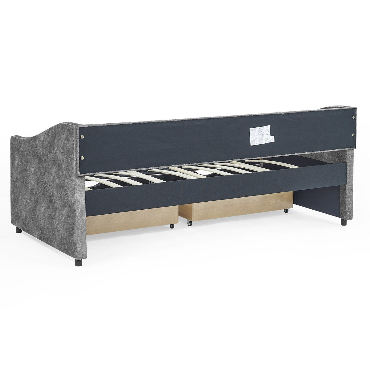 Daybed with Drawers Upholstered Tufted Sofa Bed,,with Button on Back and Copper Nail on Waved Shape Arms