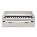 Daybed with Drawers Upholstered Tufted Sofa Bed,,with Button on Back and Copper Nail on Waved Shape Arms