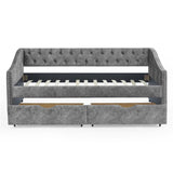 Daybed with Drawers Upholstered Tufted Sofa Bed,,with Button on Back and Copper Nail on Waved Shape Arms