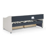 Daybed with Drawers Upholstered Tufted Sofa Bed,,with Button on Back and Copper Nail on Waved Shape Arms