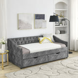 Daybed with Drawers Upholstered Tufted Sofa Bed,,with Button on Back and Copper Nail on Waved Shape Arms