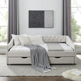 Daybed with Drawers Upholstered Tufted Sofa Bed,,with Button on Back and Copper Nail on Waved Shape Arms