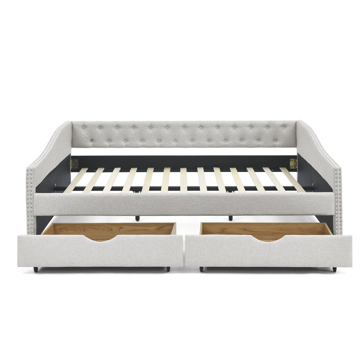 Daybed with Drawers Upholstered Tufted Sofa Bed,,with Button on Back and Copper Nail on Waved Shape Arms