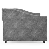 Daybed with Drawers Upholstered Tufted Sofa Bed,,with Button on Back and Copper Nail on Waved Shape Arms