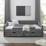 Daybed with Drawers Upholstered Tufted Sofa Bed,,with Button on Back and Copper Nail on Waved Shape Arms