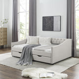 Daybed with Drawers Upholstered Tufted Sofa Bed,,with Button on Back and Copper Nail on Waved Shape Arms