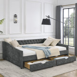 Daybed with Drawers Upholstered Tufted Sofa Bed,,with Button on Back and Copper Nail on Waved Shape Arms