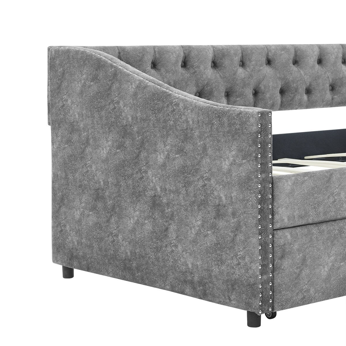 Daybed with Drawers Upholstered Tufted Sofa Bed,,with Button on Back and Copper Nail on Waved Shape Arms