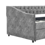 Daybed with Drawers Upholstered Tufted Sofa Bed,,with Button on Back and Copper Nail on Waved Shape Arms