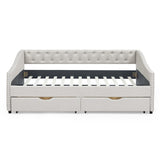 Daybed with Drawers Upholstered Tufted Sofa Bed,,with Button on Back and Copper Nail on Waved Shape Arms