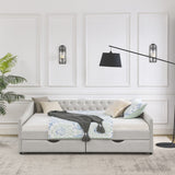 Daybed with Drawers Upholstered Tufted Sofa Bed,,with Button on Back and Copper Nail on Waved Shape Arms