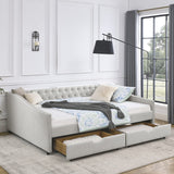 Daybed with Drawers Upholstered Tufted Sofa Bed,,with Button on Back and Copper Nail on Waved Shape Arms