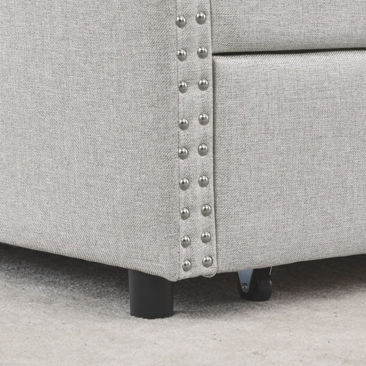 Daybed with Drawers Upholstered Tufted Sofa Bed,,with Button on Back and Copper Nail on Waved Shape Arms