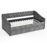 Daybed with Drawers Upholstered Tufted Sofa Bed,,with Button on Back and Copper Nail on Waved Shape Arms