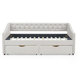 Daybed with Drawers Upholstered Tufted Sofa Bed,,with Button on Back and Copper Nail on Waved Shape Arms