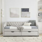 Daybed with Drawers Upholstered Tufted Sofa Bed,,with Button on Back and Copper Nail on Waved Shape Arms