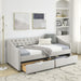 Daybed with Drawers Upholstered Tufted Sofa Bed,,with Button on Back and Copper Nail on Waved Shape Arms