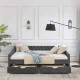 Daybed with Drawers Upholstered Tufted Sofa Bed,,with Button on Back and Copper Nail on Waved Shape Arms