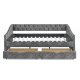 Daybed with Drawers Upholstered Tufted Sofa Bed,,with Button on Back and Copper Nail on Waved Shape Arms